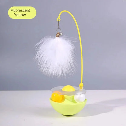 Interactive Bite Resistant Turntable Plush Feathers Cat Toy