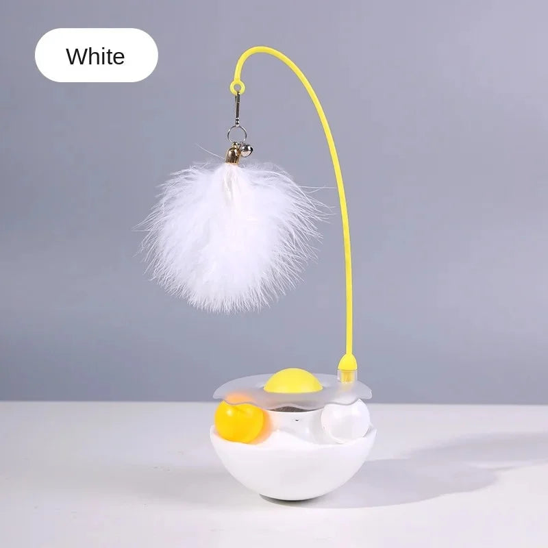 Interactive Bite Resistant Turntable Plush Feathers Cat Toy