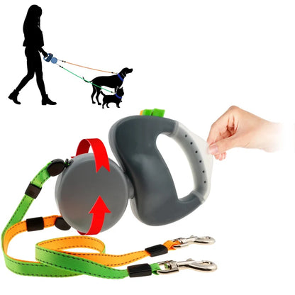 Two Dog Reflective Retractable Pet Leash