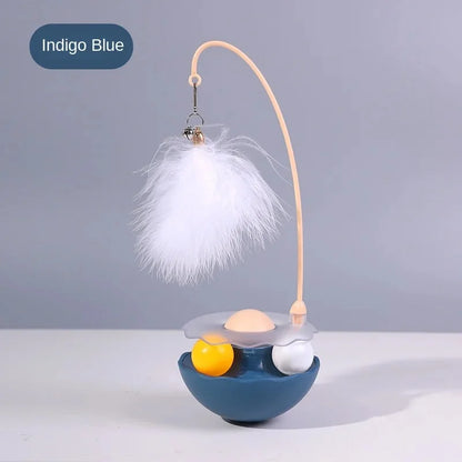 Interactive Bite Resistant Turntable Plush Feathers Cat Toy